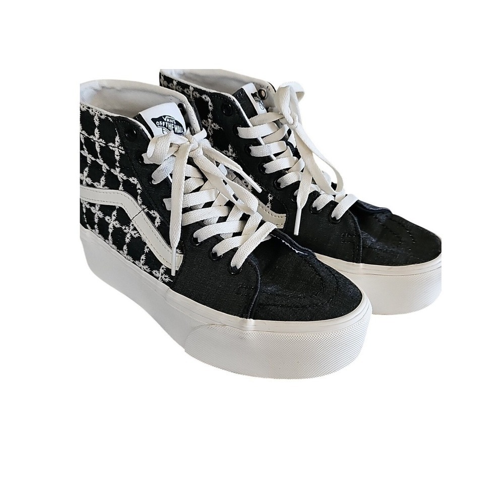 Vans Denim Sk8-Hi Tapered Stackform Black White High-Top Embroidered Shoes 7.5